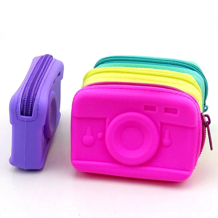 Fashionable Cute Cartoon Silicone Camera Shape Coin Purse With Zipper